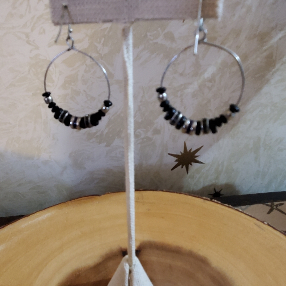 Black &Silver Beaded Hoop Ea…